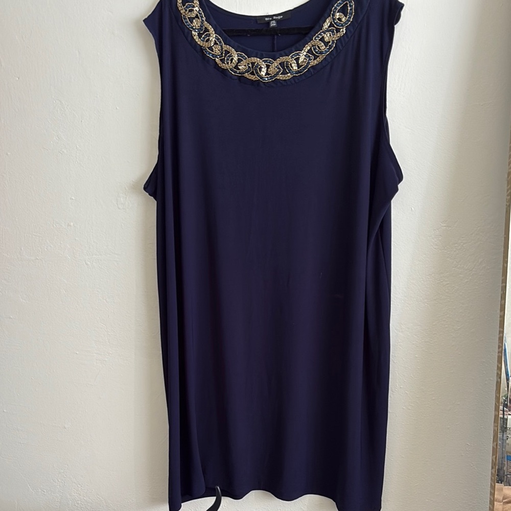 Blu Sage Navy Midi Dress with Gold Accents